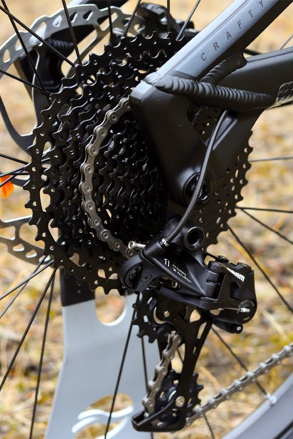 A close up view of the Cassette and Rear Derailleur on the Mondraker Crafty E Bike
